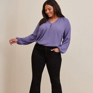 Torrid - Georgette Puff Sleeve Peasant Blouse in Blue / Periwinkle​​​​​​